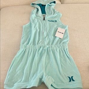 Hurley Mint Green terrycloth hooded romper, size Small, NWT